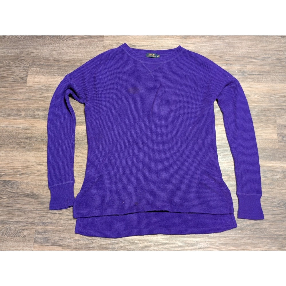 Polo Ralph Lauren Purple 100% Cashmere Waffle Knit Thermal Sweater Medium‎ READ